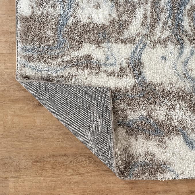 Rugshop Abstract Marble Shag Runner Rug Blue 2' 3" x 8' Perfect for Hallways, Kitchens, or Behind The Sofa