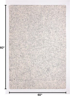 Hand-Tufted 100% Wool Pile Area Rug – Geometric Textured Grid Check Pattern – Thick and Durable Floor Carpet for Bedroom, Living Room, Kids Room, and Dining Area (Ivory, Denim, 5' Round)