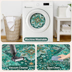 Vintage Rug 2x3 Washable Rug for Entryway, Non Slip Small Area Rug, Indoor Front Door, Print Distressed Emerald Door Mat Carpet, Soft Low Pile Rugs for Entrance Kitchen Bedroom Bathroom
