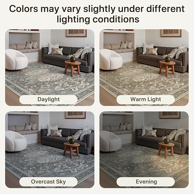 Bavni Washable Runner Rug 2x5, Non Slip Vintage Hallway Runner, Ultra Thin Low Pile Washable Carpet for Kitchen Entryway Bedroom, Grey
