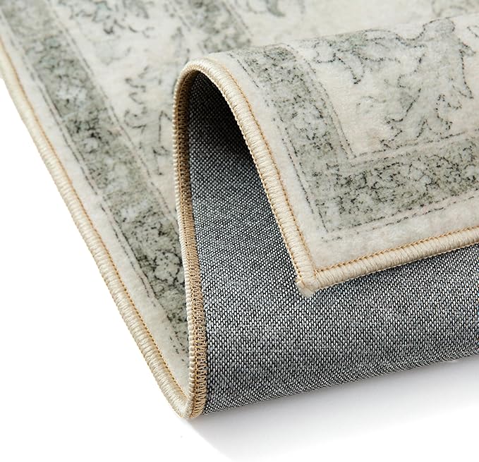 Green Area Rug 4x6 Washable Vintage Carpet Entryway Office Soft Retro Kitchen Low Pile Thin Door Mat Non Slip Oriental Medallion Throw Small Rug for Bathroom Bedroom Dining Living Room