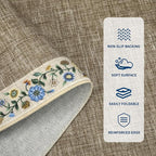 GarveeHome Washable Living Room Rug 9x12 Floral Bordered Area Rugs Soft Thin Indoor Carpet for Bedroom Modern Throw Aesthetic Mat Non Slip Stain Resistant Carpet for Dining Room Office, Dark Camel