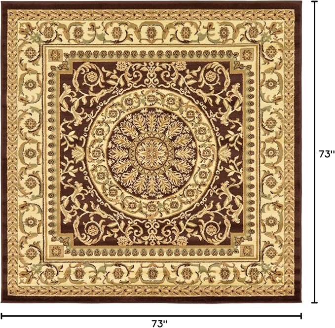 Unique Loom Versailles Collection Traditional Classic Medallion Floral Motif Area Rug (6' 0 x 6' 0 Square, Brown/ Ivory)