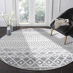 Grey Round Rug for Living Room, 5ft Soft Non-Slip Circle Large Area Rug, Modern Geometric Washable Dining Room Mat Throw Rug for Dorm Bedroom Nursery Entryway