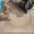 CAMILSON Outdoor Rug 9x12 Modern Area Rugs for Large Indoor and Outdoor Patios and Porches - Waterproof Washable Non-Shedding Easy-to-Clean Outside Carpet (9 x 12, Medallion - Beige/White)