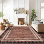 Living Room 8x10 Washable Soft Area Rug for Dining Room Living Room Foldable Non Slip Soft Indoor Carpet Modern Geometric Bordered Stain Resistant Bedroom Laundry Rugs with Rubber Back, Brick Red