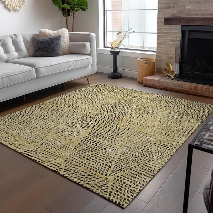 Addison Rugs Chantille ACN591 Gold 8' x 10' Indoor Outdoor Area Rug, Easy Clean, Machine Washable, Non Shedding, Bedroom, Living Room, Dining Room, Kitchen, Patio Rug