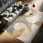 Ambesonne Modern Boho Decorative Rug, Abstract Geometry Earth Tones Swirls and Rounds Mid Century Details, Quality Carpet for Bedroom Dorm and Living Room, 2' x 5', Tan Beige Grey Teal