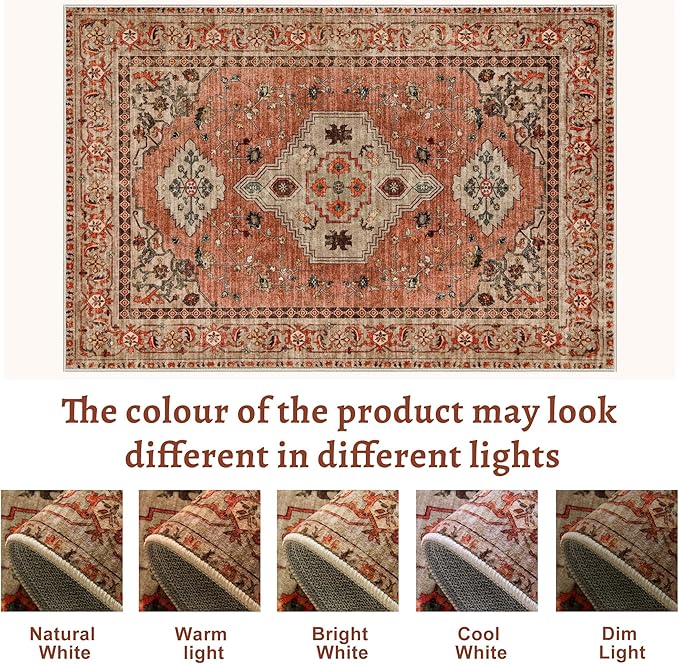 Tangsoo Boho Hallway Runner Rug 2.6x10 Washable Runner Rug for Hallways, Non Slip Vintage Soft Low Pile Long Rug Runner, Oriental Terracotta Carpet Runners for Kitchen Bedroom Entryway Living Room
