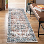 Bloom Rugs Caria Washable Non-Slip 7 ft Runner - Terracotta/Blue Traditional Runner for Entryway, Hallway, Bathroom, and Kitchen - Exact Size: 2'6" x 7'