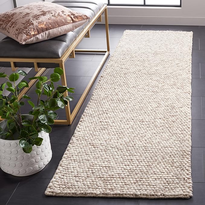 SAFAVIEH Natura Collection Runner Rug - 2'3" x 18', Beige, Handmade Wool Blend, Textured Design, Ideal for Hallway, Bedroom, Foyer (NAT620B)