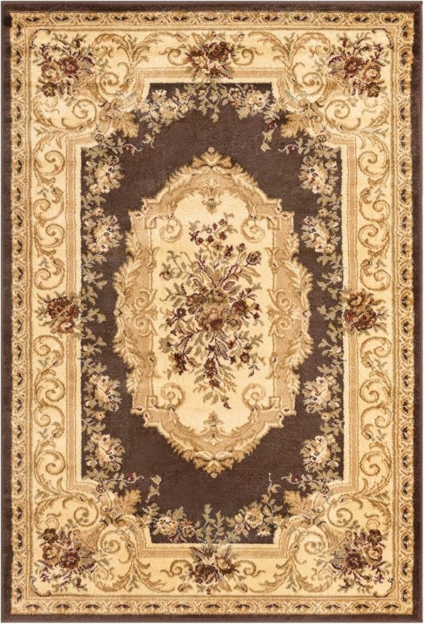 Rugs.com Chateau Collection Rug – 4' x 6' Brown Medium Rug Perfect for Entryways, Kitchens, Breakfast Nooks, Accent Pieces