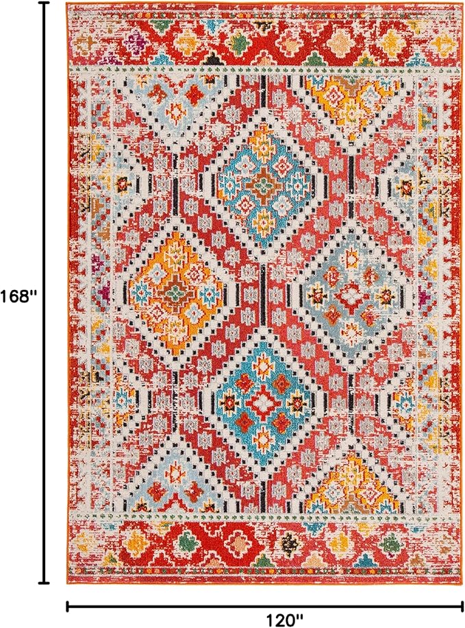 SAFAVIEH Madison Collection Area Rug - 10' x 14', Rust & Pink, Boho Diamond Distressed Design, Non-Shedding & Easy Care, Ideal for High Traffic Areas in Living Room, Bedroom (MAD418Q)