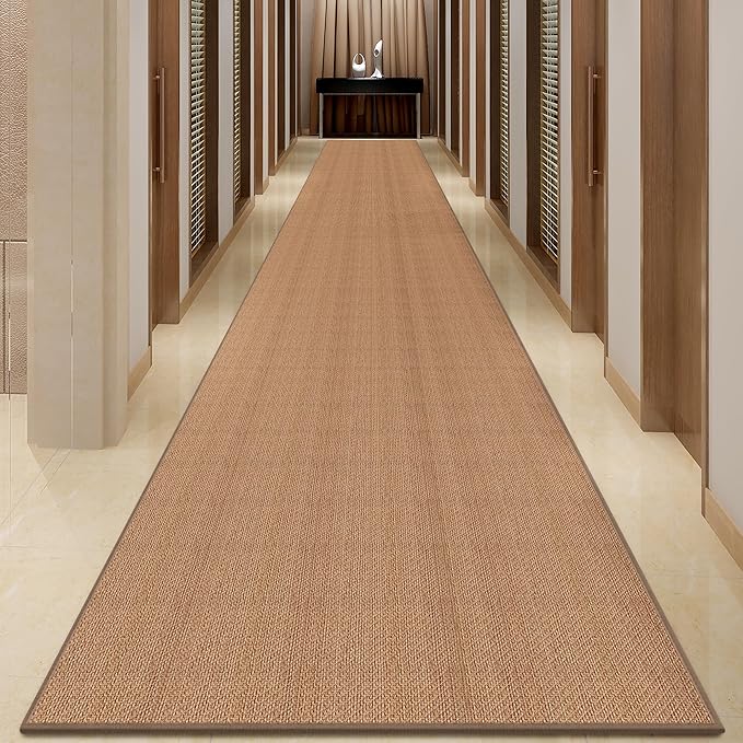 18ft Hallway Runner Rug Mat Non Slip, Rubber Backed Absorbent Floor Rug Carpets, Runner for Entryway Porch Backyard Dining Room, Camel