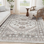 zesthome 5x7 Area Rugs - Ultra-Thin Washble Rug, Stain Resistant Anti Slip Backing Rugs for Living Room,Bedroom, Vintage Home Decor Area Rug (Brown/Beige,5'x7')
