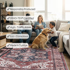 Fame Rugs Turkish Rug. Washable Vintage Oriental Antique Inspired Traditional Doormat Small Modern Area Rugs Luxury Entryway Entry Bedroom Bathroom Kitchen (404RR, 9' x 12')
