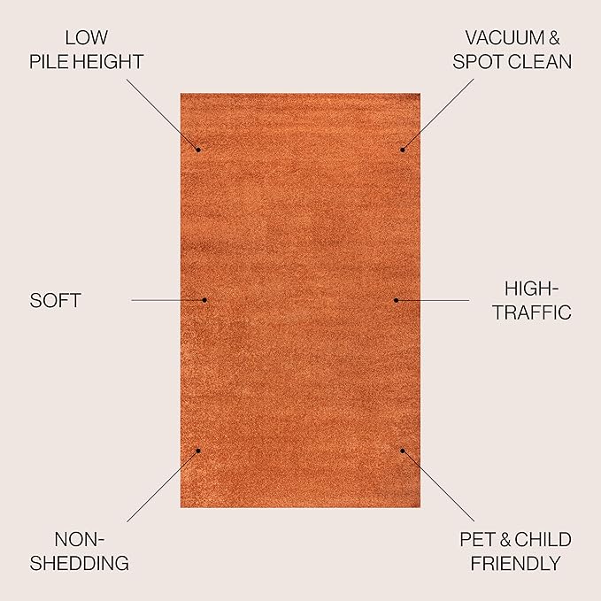 JONATHAN Y Haze Solid Low-Pile Orange Indoor Area Rug 8x10, Coastal,Bohemian,Minimalist,Classic, Easy-Cleaning for Living Room,Bedroom,Kitchen,Pet Friendly,Non-Shedding (SEU100M-8)