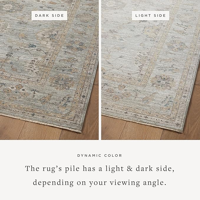 Loloi Magnolia Home by Joanna Gaines Millie Collection MIE-02 Sky/Gold 5'-3" x 5'-3", .25" Pile Height, Round Area Rug