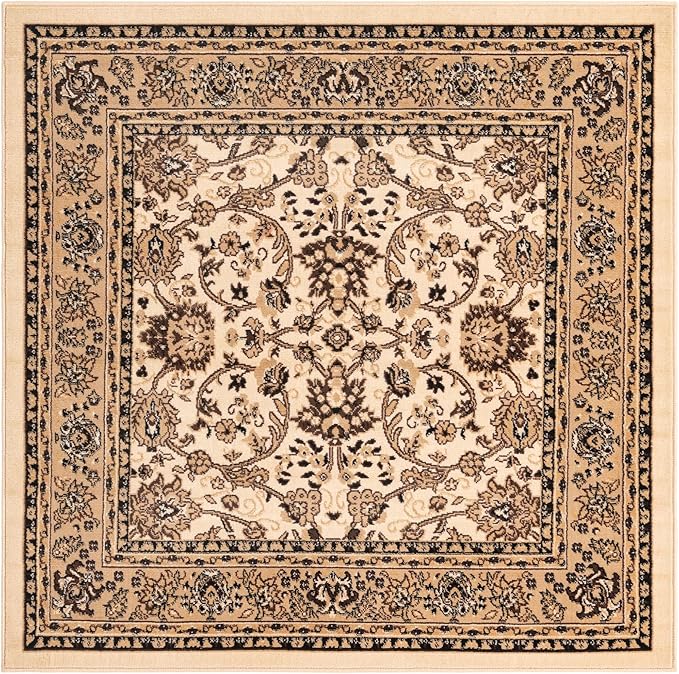 Unique Loom Sialk Hill Collection Area Rug - Washington (5' Square Ivory/Black)