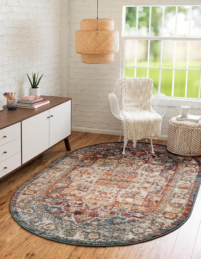 Unique Loom Isabella Collection Area Rug - Adjani (5' 1" x 8' Oval, Multi/ Beige)