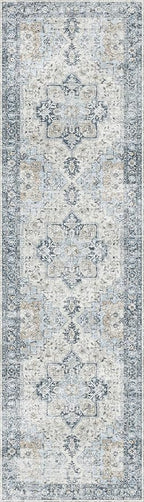 GENIMO Runner Rug 2x12, Non Slip Vintage Hallway Runner Rugs, Low Pile Lightweight Machine Washable Mat for Hallway, Entryway, Bedroom, Kitchen and Corridor, Blue
