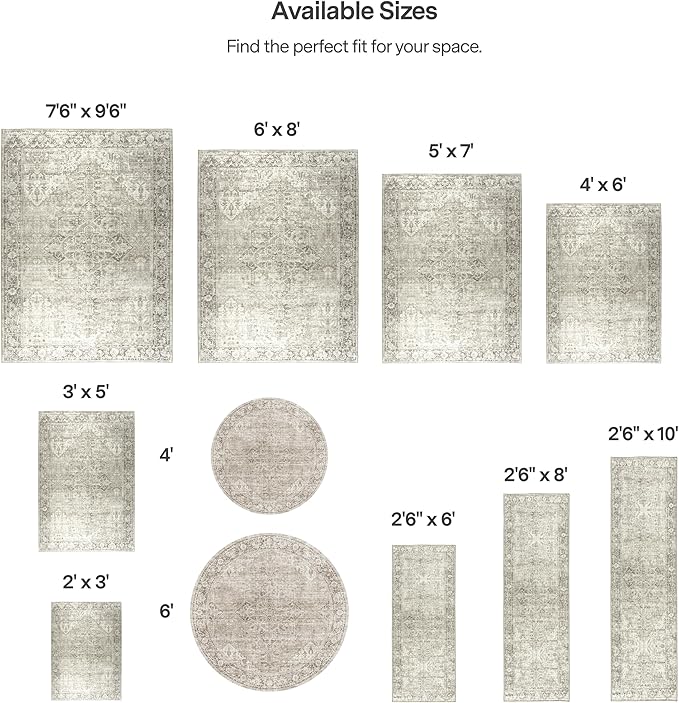 ReaLife Rugs Machine Washable Area Rug - Living Room Bedroom Bathroom Kitchen Entryway Office - Padded Crease Free Stain Resistant Premium - Boho Farmhouse Vintage- Lyle- Beige Ivory- 2'x 3'