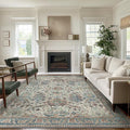 Bavni Area Rug 3x5, Non-Slip Washable Rugs for Living Room Office, Boho Distressed Printed Rug, Low Pile Foldable Decorative Carpet for Bedroom Kitchen Office, Blue/Ivory