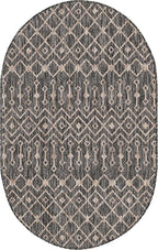Unique Loom Outdoor Trellis Collection Area Rug - Tribal Trellis (3' 3" x 5' 3" Oval, Charcoal Gray/ Natural)