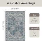 Bavni 6x9 Area Rugs for Living Room, Machine Washable Rug Non Slip, Vintage Chenille Distressed Print Carpet, Large Low Pile Ultra-Thin Lightweight Rugs for Bedroom, Dining Room, Home, Office, Blue