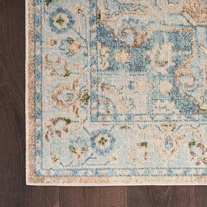 Nourison Home Astra Machine Washable Beige Blue 2'2" x 8' Area Rug - Easy Clean, Non Shedding, Bed Room, Living Room, Dining Room, Kitchen (8' Runner)
