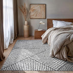 Rugshop Geometric Diamond Stripe Shag Area Rug White 7' 10" x 10' Perfect for Large Living Rooms, Dining Areas, or Master Bedrooms