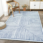 Bloom Rugs Washable Non-Slip 2' x 3' Rug - Blue/Ivory Striped Area Rug for Living Room, Bedroom, Dining Room, and Kitchen - Exact Size: 2' x 3'