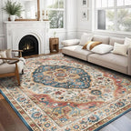 vivorug 4x6 Rug, Small Area Rug for Living Room, Bedroom, Kitchen, Machine Washable Non-Slip Throw Rug, Vintage Carpet for Entryway Nursery Coffee Table - Durable (Beige)