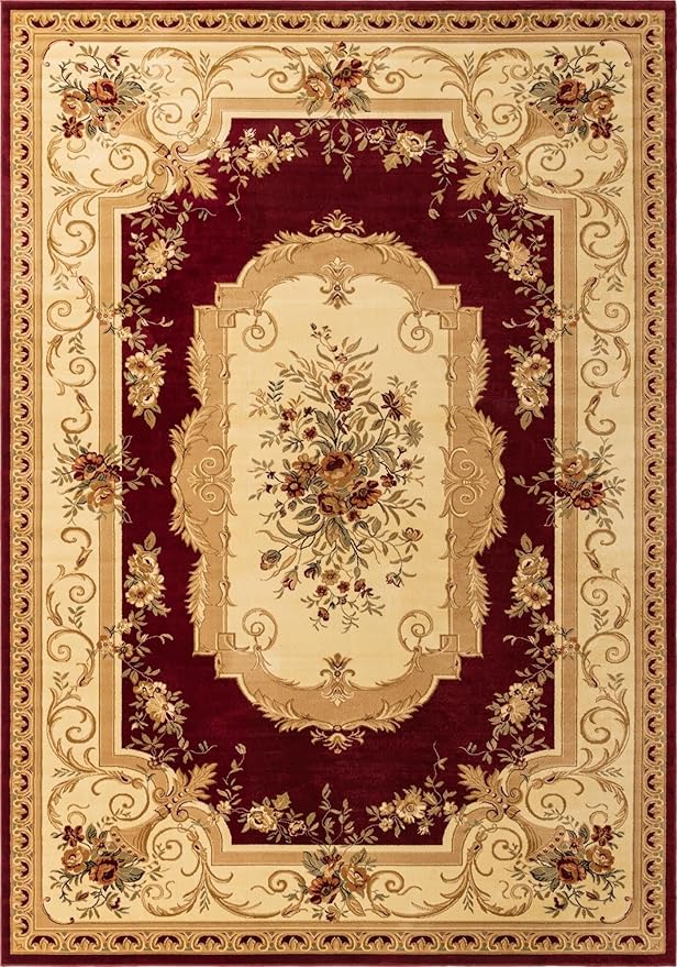 Unique Loom Versailles Collection Traditional Classic Floral Motif Area Rug (10' 0 x 14' 0 Rectangular, Burgundy/Ivory)
