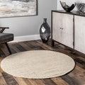 nuLOOM 4 Round Elfriede Jute & Cotton Hand Woven Area Rug, Natural, Solid Rustic Farmhouse Style, Weaved Design, Natural Fiber, For Bedroom, Living Room, Dining Room, Hallway, Office, Entryway