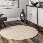 nuLOOM 8 Round Elfriede Jute & Cotton Hand Woven Area Rug, Natural, Solid Rustic Farmhouse Style, Weaved Design, Natural Fiber, For Bedroom, Living Room, Dining Room, Hallway, Office, Entryway