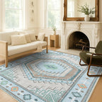Fame Living Washable Area Rug. Modern Farmhouse. Vintage. Turkish. Bohemian. Distressed. Oriental. Traditional. Rugs for Living Room. Dining. Bedroom. Office. Entryway. Foyer. (856GG, 9'5" x 14')