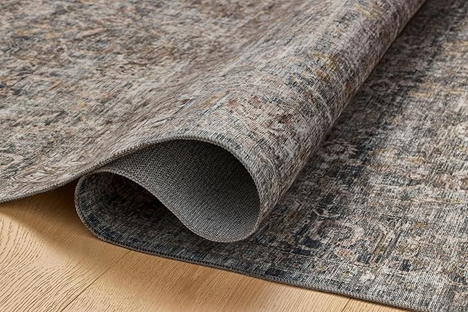 Loloi Amber Lewis Josie Collection JOS-05 Dove/Gold 2'-6" x 10'-0", .13" Pile Height, Low Profile, Machine Washable, Runner Rug