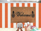 KOZYFLY Striped Rug 3x5 Ft Orange and White Halloween Fall Front Door Rug Hand Woven Area Rugs Washable Outdoor Doormats Indoor Entrance Mat for Front Porch Kitchen Entryway Patio Holiday