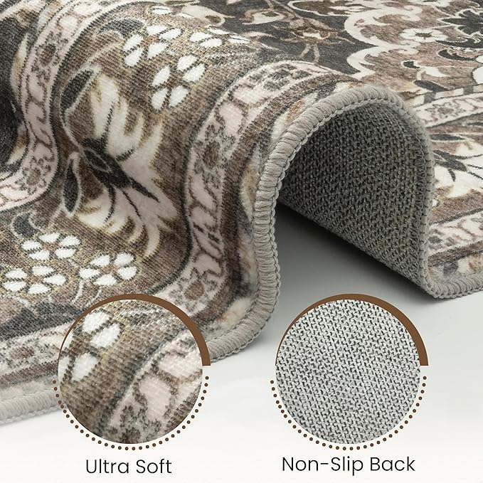 Washable Runner Rug 2x8 | Non Slip Rug Runners for Hallways, Entryways, Kitchens, Bathrooms, Bedrooms | Ultra-Soft Flannel Carpet Runners with Rubber Backing (Black Brown, 2x8)