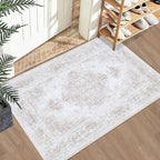 Entryway Rug 2x3 Vintage Rugs, Machine Washable Small Area Rug Retro Medallion Distressed Rugs Non-Slip Soft Low Pile Throw Rug for Entryway Bedroom Bathroom Hallway Kitchen(Beige,2'x3')