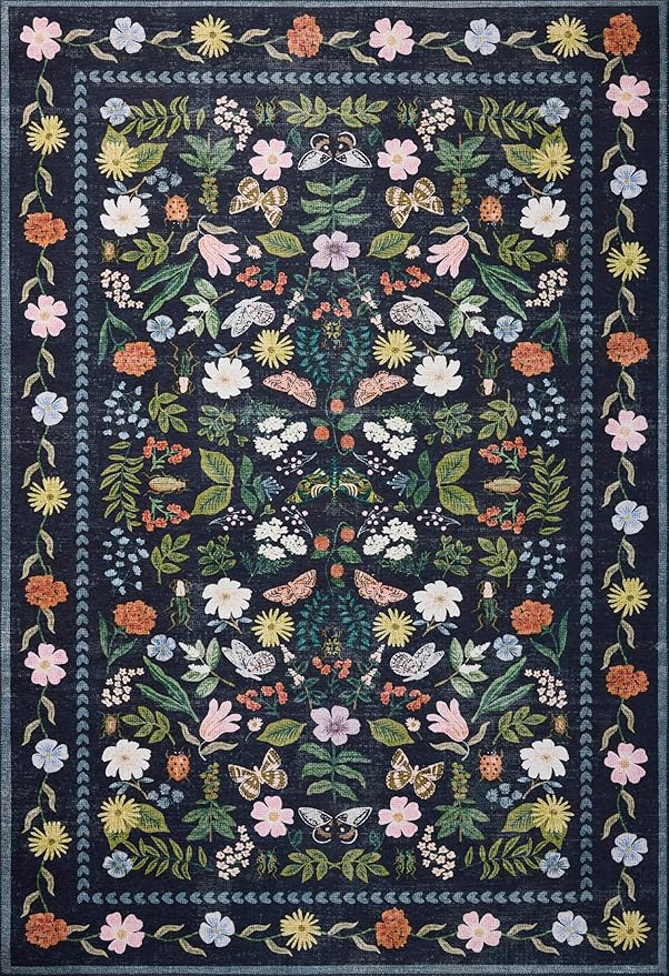 Loloi Rifle Paper Co. Canopy Collection CNP-04 Black 5'-0" x 5'-0" Round Accent Rug