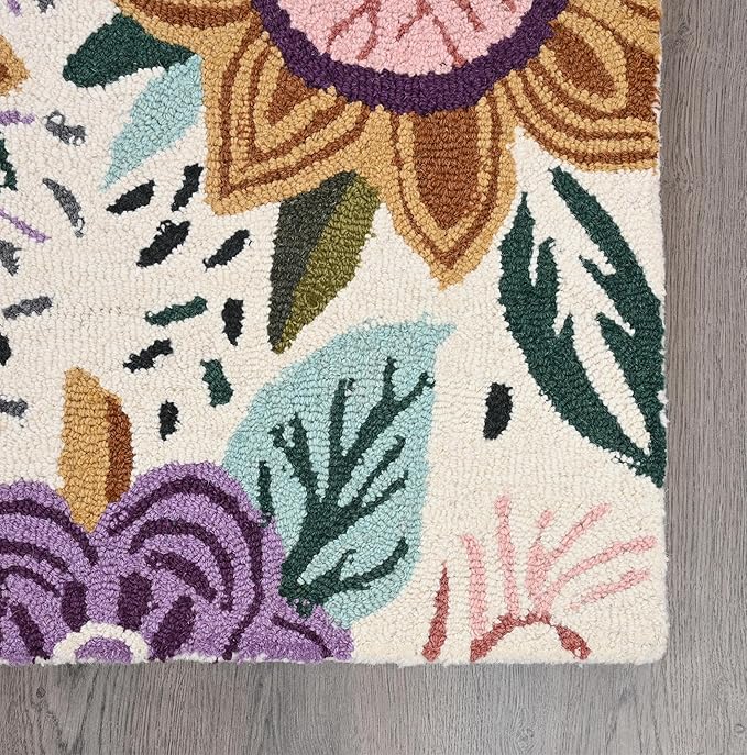 Hand-Tufted Floral Area Rug - Colorful Garden Design with Beautiful Flower Patterns - Modern Style Premium Carpet for Living Room & Bedroom or Kitchen (5' Round)