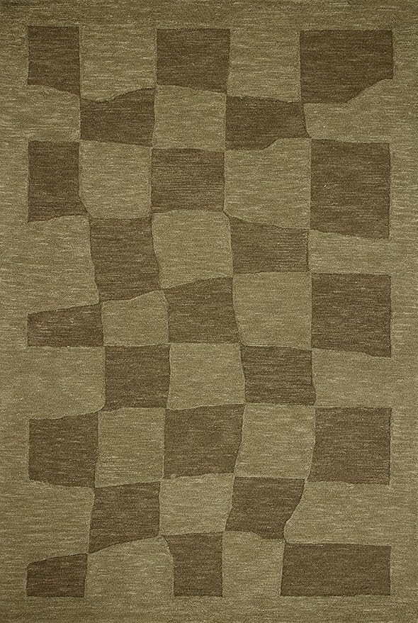 Loloi Leanne Ford Craven Collection CVN-03 Green/Olive 5'-0" x 7'-6" Area Rug Checkered, Patterned, Neutral, Living Room, Bedroom, Dining Room