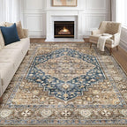 9x12 Area Rug Living Room: Washable Boho Large Neutral Vintage Soft Rugs Stain Resistant Farmhouse Non-Slip Indoor Floor Carpet for Bedroom Nursery Kids Office Dining Room Playroom- Yellow Blue