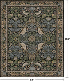 Washable Living Room Rug 7x9 - Dark Floral Nature Rugs for Bedroom, Dining Room Kitchen Table Rug for Under Table, Office, Stain Resistant Non-Slip Large - Brown/Dark Green