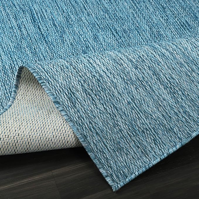 Beverly Rug Indoor Outdoor Rug 5x7, Washable Outside Carpet for Patio, Deck, Porch, Solid Modern Area Rug, Water Resistant, Aqua Blue