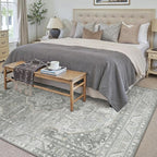 5x7 Grey Washable Vintage Area Rug for Living Room Bedroom Non Slip Distressed Traditional Soft Large Throw Rug Low Pile Lightweight Floral Carpet Office Classroom Dining Laundry Room