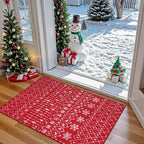 Lahome Christmas Door Mat 2x3 Red Entryway Rug Small Washable Area Rugs Non-Slip Indoor Entry Carpet Throw Soft Bathroom Mat, Snowflake Home Xmas Holiday Decor Thin Floor Doormat Carpet for Bedside