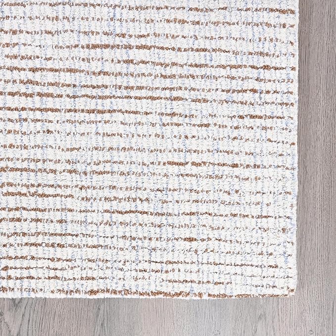 Hand-Tufted 100% Wool Pile Area Rug – Geometric Textured Grid Check Pattern – Thick and Durable Floor Carpet for Bedroom, Living Room, Kids Room, and Dining Area (Light Brown, 10' x 14')